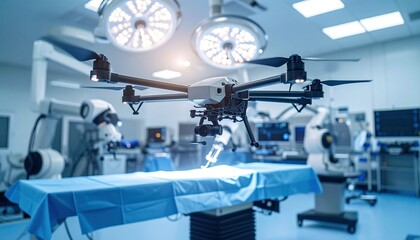 Drone Flying Over Surgical Table in Operating Room