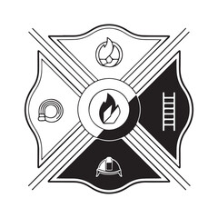 Firefighter Emblem St Florian Maltese Cross Symbol White with Black Outline vector illustration on white background
