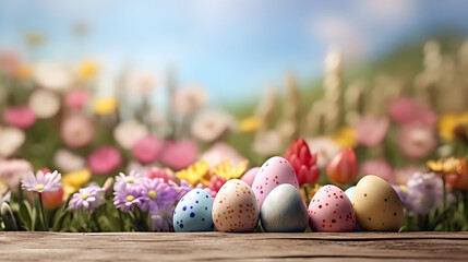 A colorful Easter egg basket with a variety of colorful eggs and a festive ribbon.