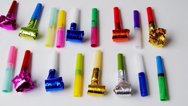 Colorful party blow horns
