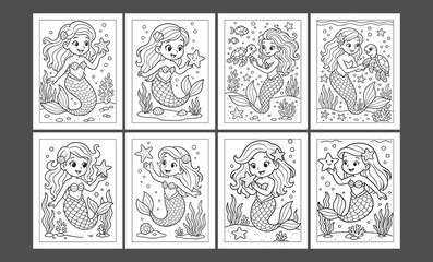 Mermaid coloring pages bundle