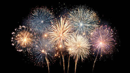 Fototapeta premium stunning display of new year fireworks and celebratory rockets lighting up dark night sky