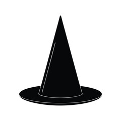 Fototapeta premium Black witch hat silhouette tilted on white background