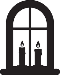 Obraz premium Christmas Decorative element Window candle icon in silhouette on white background