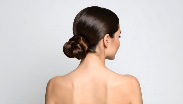 Elegant sleek low bun hairstyle with smooth, glossy hair, perfect for formal occasions and professional looks.