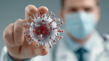 Expert scientist examines infectious virus particle up close highlighting health crisis research