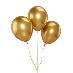 Shiny gold balloons floating upwards for celebrations and festive party decoration backgrounds