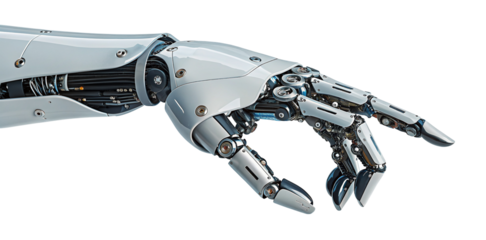 Futuristic robotic hand with advanced technology design and metal structure on black background