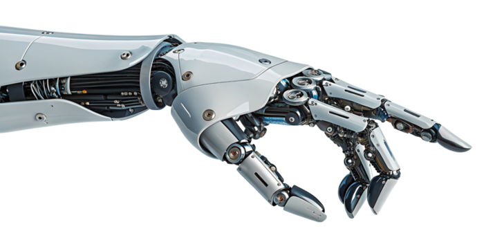 Futuristic robotic hand with advanced technology design and metal structure on black background