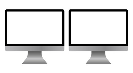 Dual Silver Computer Monitors with Blank Screen on Right on transparent background
