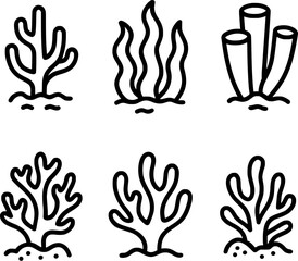 Fototapeta premium Coral Reef Underwater Marine Life Vector Illustration Icons 