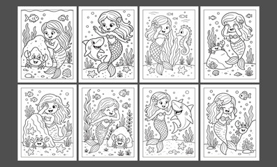 Mermaid coloring pages bundle