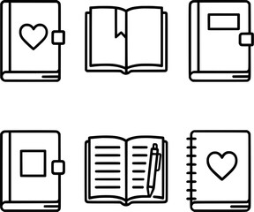 Personal journal diary notebook icon collection 