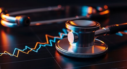 Stethoscope on financial chart with glowing lines