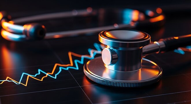 Stethoscope on financial chart with glowing lines