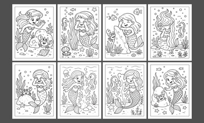 Mermaid coloring pages bundle