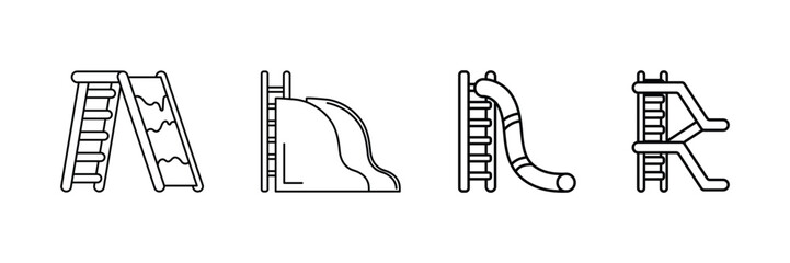 Set of liner children's water slide icon collection. slides, ramps, playground symbol.
