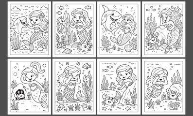 Mermaid coloring pages bundle