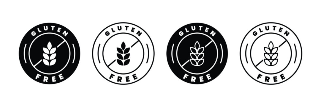Set of black no gluten icon collection. Gluten free symbol.