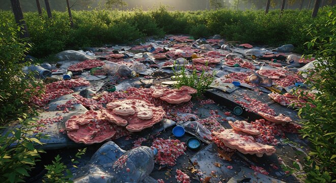 Surreal Forest Floor: Fungi, Trash, and Environmental Decay, a Disturbing Beauty - Powered by Adobe