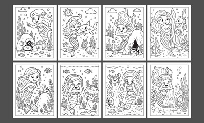 Mermaid coloring pages bundle