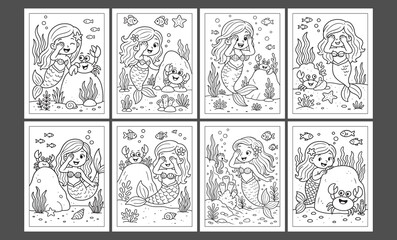 Mermaid coloring pages bundle