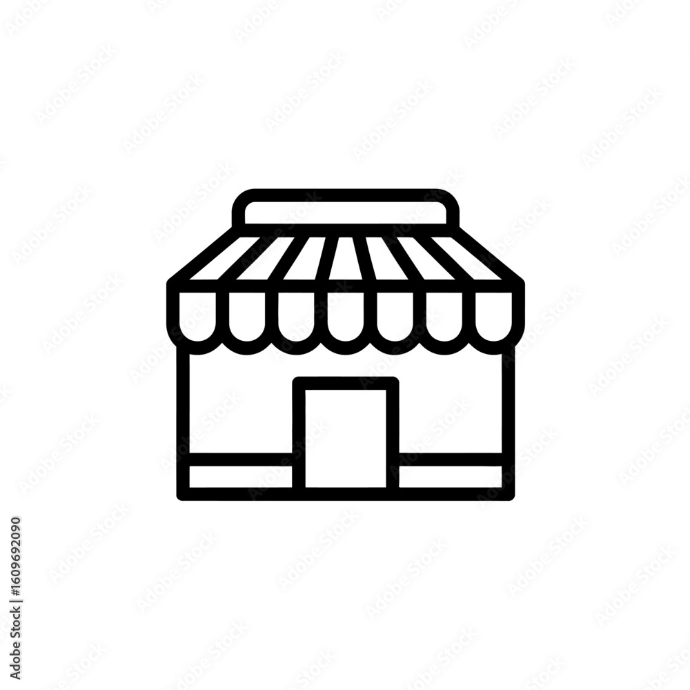 Poster simple outline icon of a storefront building with awning