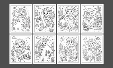 Mermaid coloring pages bundle