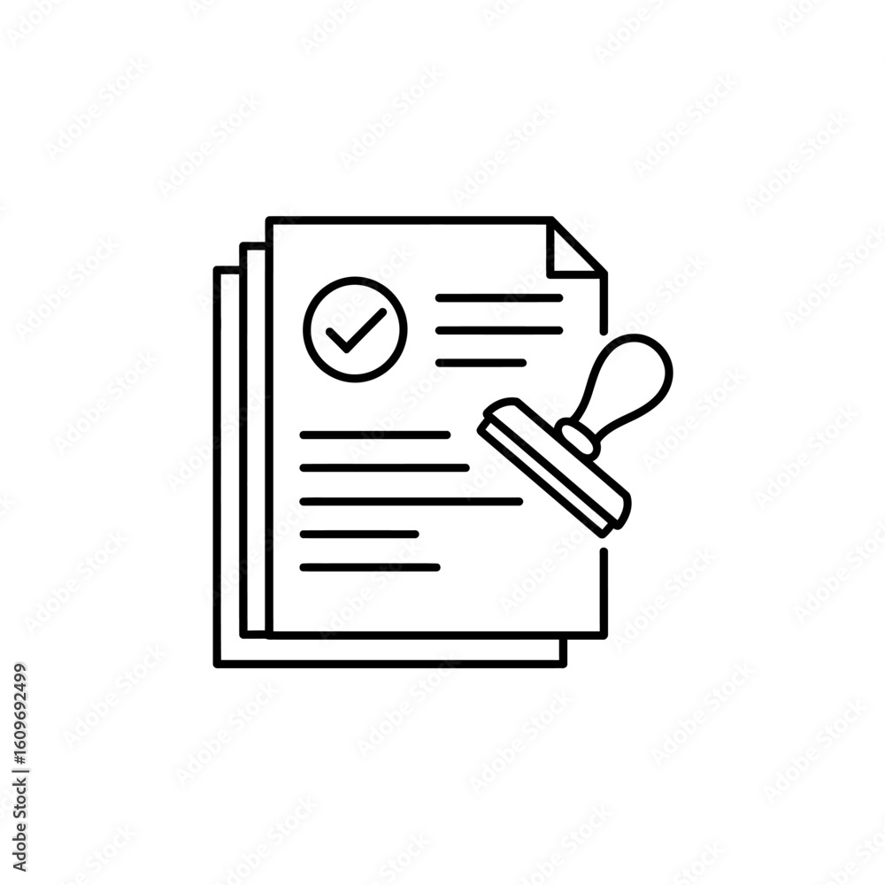 Poster document approved with stamp and check mark icon