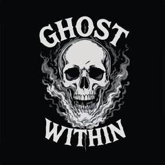 Fototapeta premium Eerie skull artwork with chilling smoke and bold text 