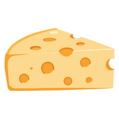 Cheese slice dairy product, yellow wedge with round holes in flat cartoon style ideal for snack food packaging cooking ingredients and culinary menu design

