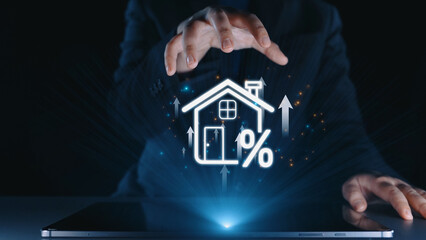 Real estate investment profit illustration showing rising house value, property return, and real...