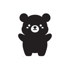 Fototapeta premium Adorable Baby American Black Bear Silhouette with Big Head and Chubby Body in Clean Black Vector Style Isolated on White Background