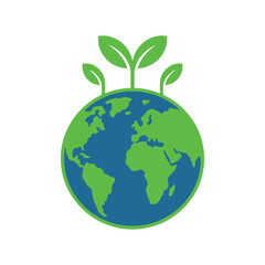 Earth with green leaves symbolizing sustainability, eco-consciousness, and nature-friendly living Vector illustration
