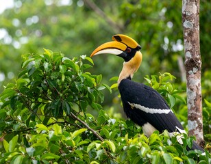Majestic Hornbill Bird in Natural Habitat Close-Up