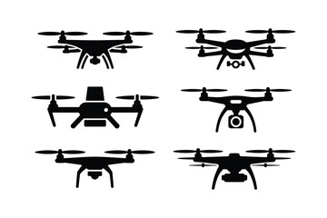 Quadcopter drone silhouettes with cameras and propellers aerial vehicle unmanned aerial vehicle
