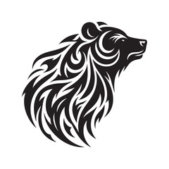 Fototapeta premium Tribal Tattoo Style American Black Bear Silhouette with Flame Feather Details and Curved Lines in Black Vector Isolated on White