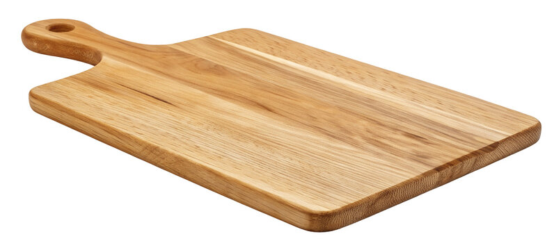 Natural wood kitchen cutting board for chopping and serving food preparation tools with handle