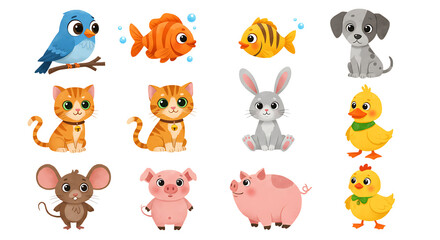 Obraz premium Photo of a collection of cute cartoon animals on a transparent background