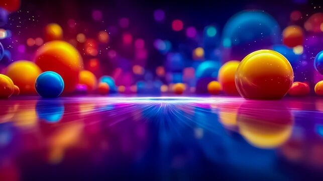 Colorful background with many different colored balls scattered throughout. Scene is vibrant and energetic