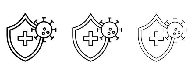 Shield virus icon linear style sign for mobile concept and web design.