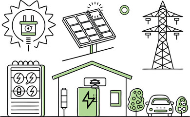 Solar power and renewable energy vector line