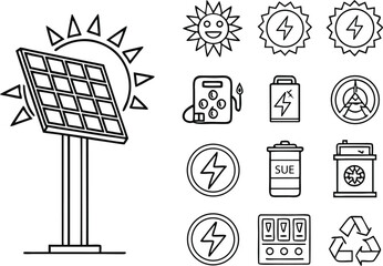 Solar power and renewable energy vector line