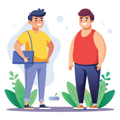 Two Men Standing Together Outdoors One Slim and One Overweight