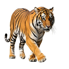 Fototapeta premium Tiger prowling isolated on black background