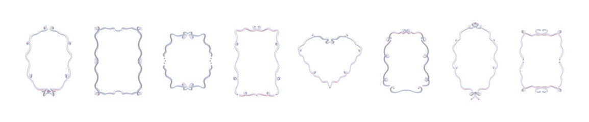 Whimsical Coquette Frame Clipart Set. 3D Pearlescent Border PNGs in Pink. 8 Decorative Shapes with Transparent Background. Perfect for Scrapbooking, Journals, Invitations, and Sublimation Designs.
