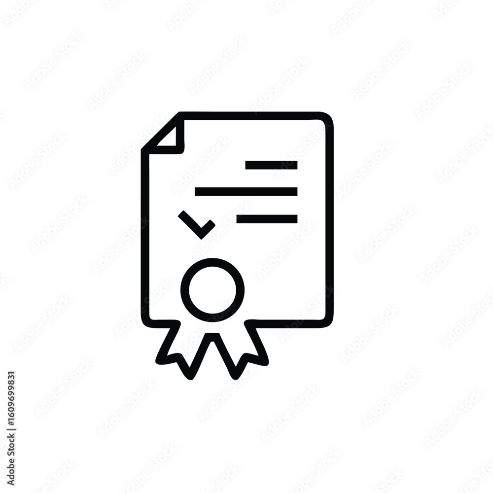 Poster outline icon a certificate with checkmark seal document
