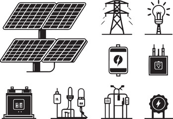 Solar power and renewable energy vector line