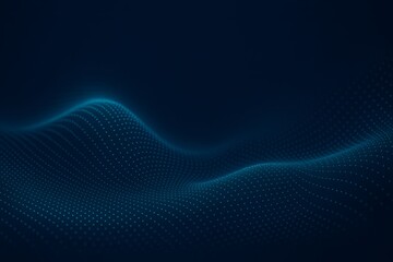 Abstract digital glowing blue wave formed by numerous small particles on a dark background