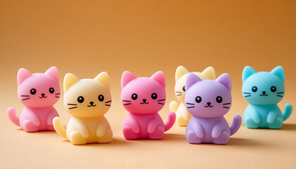 Children's silicone toy cats on a pastel cream background